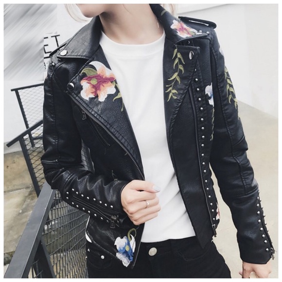Soft Vegan Leather Embroidery Jacket - Picture 3 of 13